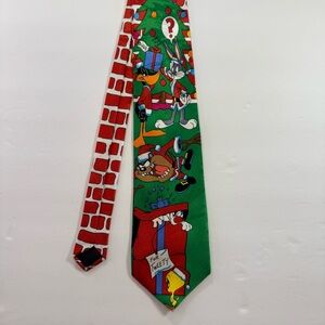 Vintage Looney Tunes Mania Necktie 1993 Mens Christmas Bugs Taz Sylvester Tweety
